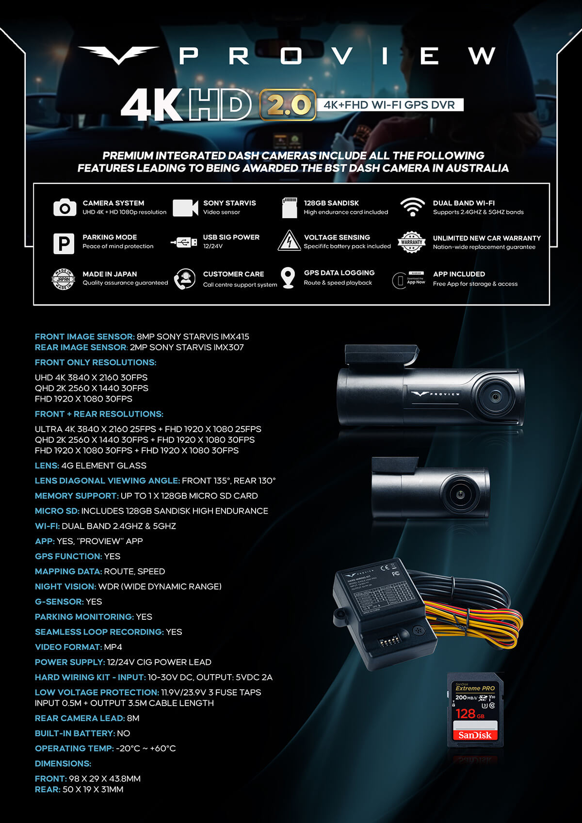 PROVIEW 4K HD 2.0 4K+FHD WI-FI GPS DVR